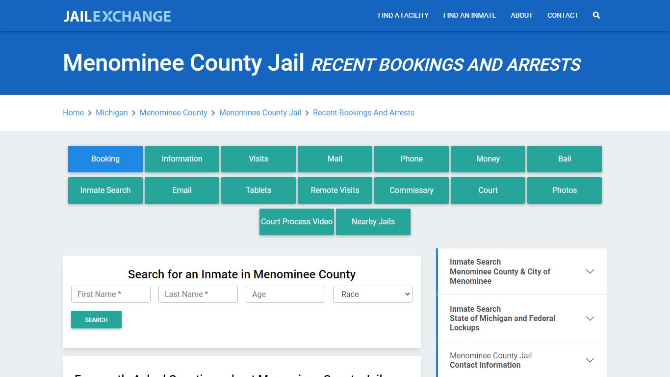 Menominee County Jail MI Recent Arrests and Bookings