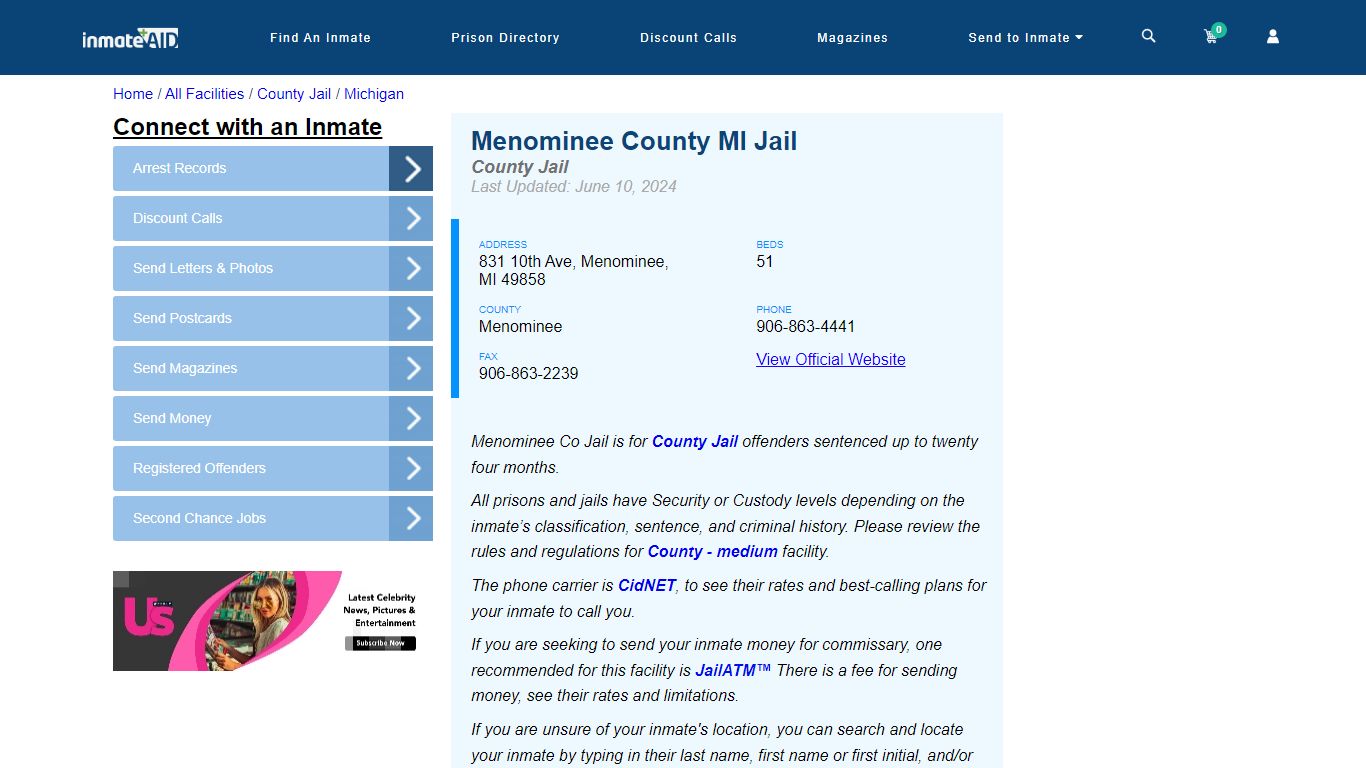 Menominee County MI Jail - Inmate Locator